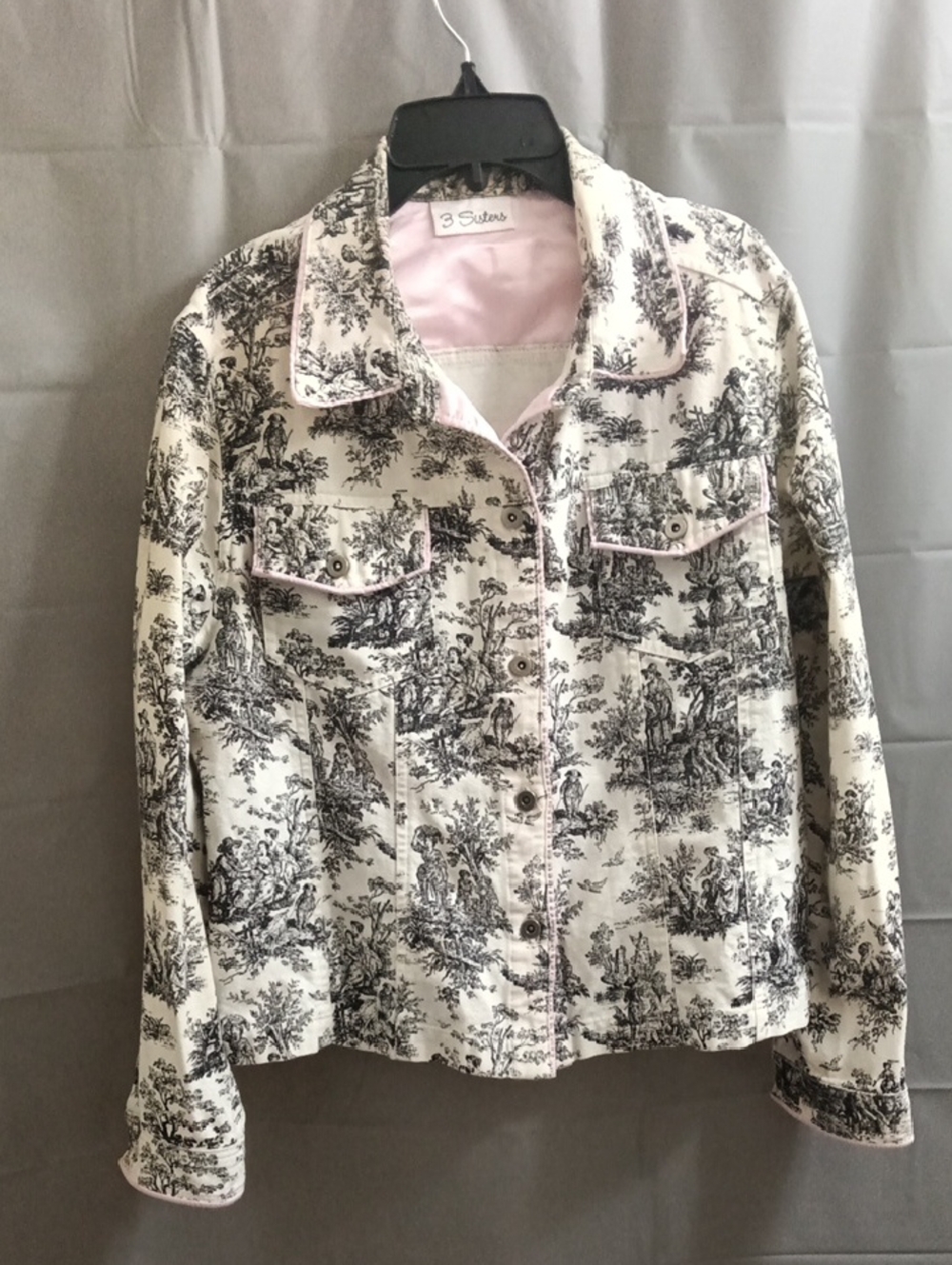 3 Sisters Black & White Toile Jacket with Pink Trim